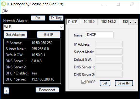 IPChanger for Windows 10 IPV4 Main Window