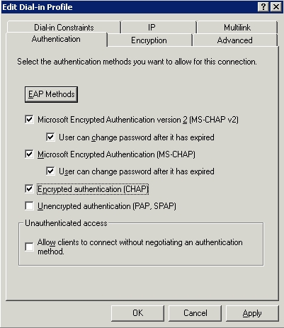 Edit the Dial-in profile